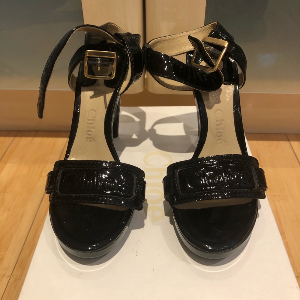 Chloe Patent Leather Ankle Strap Sandals Size 35